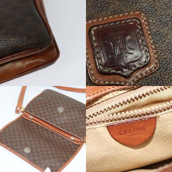 CELINE Macadam Canvas Shoulder Bag Pvc Leather Brown Gold - Picture 11 of 13